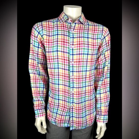 Cremieux Classics L/S Casual Dress Shirt in Colorful Plaid Check 100% Linen XL - Picture 1 of 6